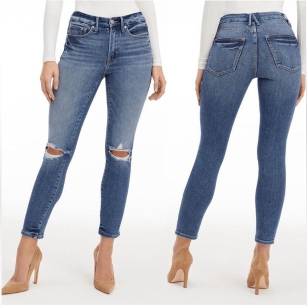 Good American Good Legs Distressed Cigarette Jeans - Size 8